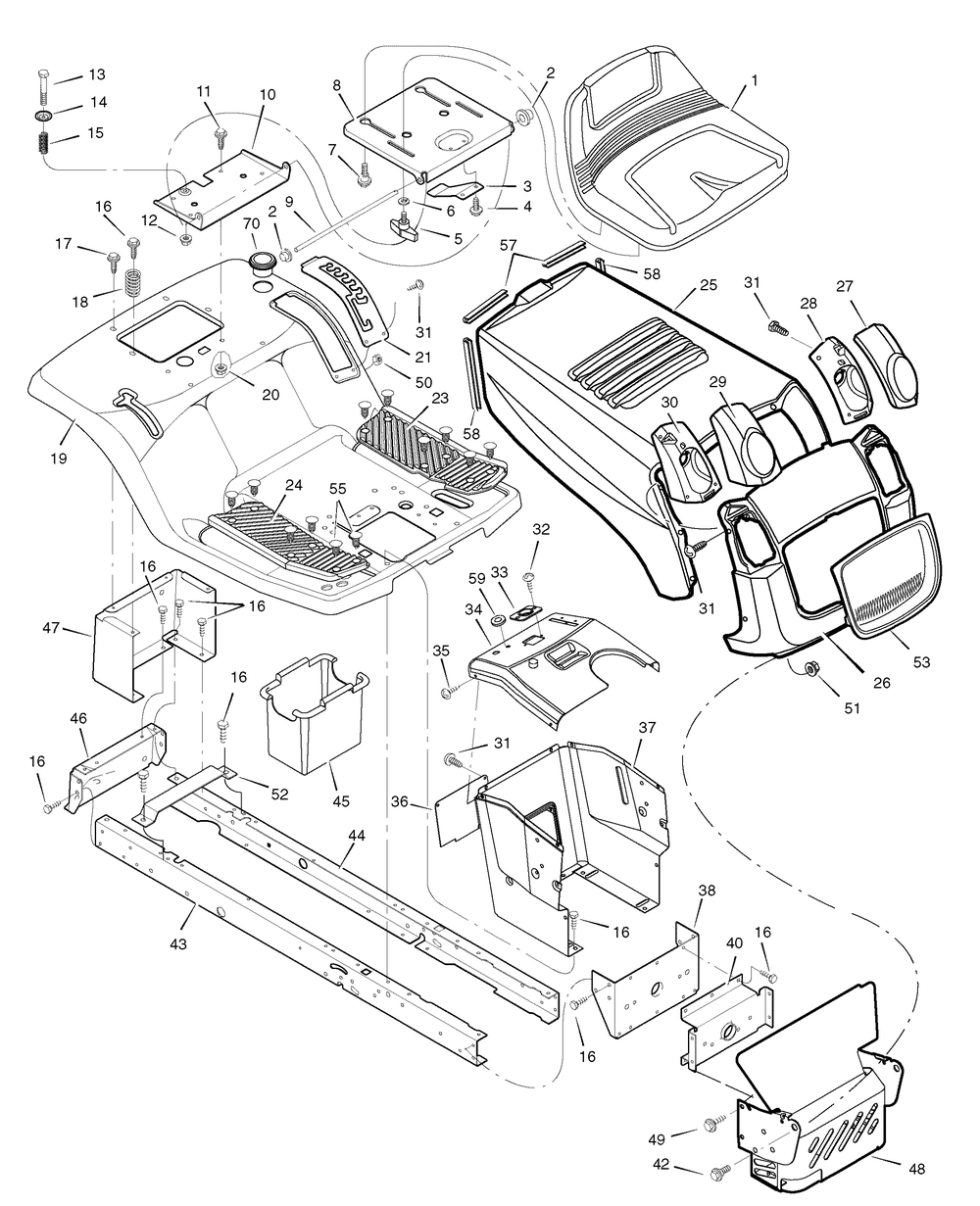 Chassis And Hood Diagram and Parts List for 405013X50C 2007 Briggs and Stratton Lawn Tractor